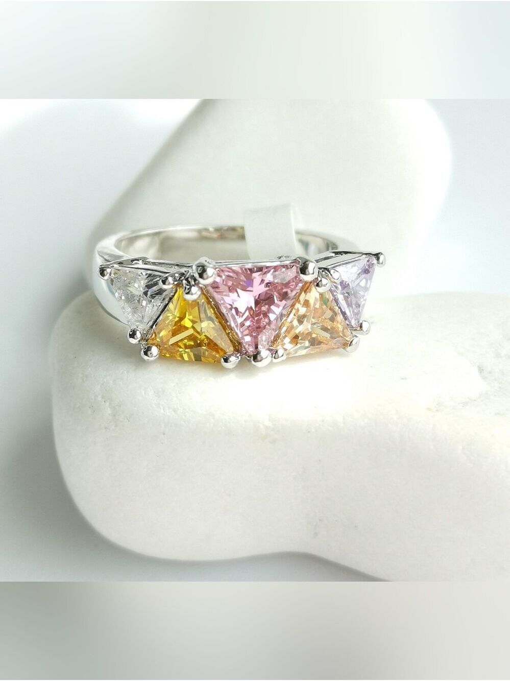 Tutti Frutti cz multi colour cocktail ring 14k White gold Plated size 8 🆕